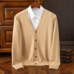 BROWON Brand Mens Sweater Cardigan Business Casual Classic V-neck Solid Color Cardigan Men Sweater Korean Fashion Mens Clothes