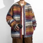 2024 Men Striped Sweater Casual Elastic Cardigan Men Harajuku Patchwork Knitted Warm Top Fashion Brand Male Jumper Clothes