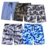 Summer Men's Swim Trunks Quick Dry Beach Surf Shorts, Camouflage Strip Shorts with Zipper Pockets and Mesh Lining