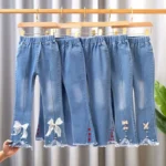 Kids Girls Jeans Pants for 2024 New Spring Autumn Long Flared Jeans Children's Pants 4-10Yrs Girls Cowboy Pants Trousers