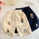 2025 New Cartoon Cute Childrens Boy Shorts Summer Fun Embroidery Closed Casual Pants Childrens Woven Shorts For 1-7 Years