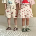 2025 New Summer Kids Cotton Shorts - Printed Loose Casual Boys Girls Pants with Strawberry Pattern