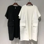 Dresses Fat Extra Large Size 300 g Double Drawstring Waist Stitching Short Sleeve Dress Female Summer Loose Fake Two Skirts 2