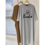 2025 New Short Sleeved Dress Women Fashion Korean Style Oversized Loose Round Neck Dress