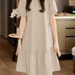 ZANZEA Women Casual Ruffled Hem Knee-length Dress 2025 Summer Short Puff Sleeve Solid A-line Vestidos Elegant Holiday Robe Femme