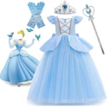Cinderella Cosplay Costume Kids Clothes for Girls Sequins Princess Dress with Crown Gloves Birthday Party Ball Gown 3-10 Years