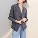 Miyake Pleated Short Jacket 2025 Spring Summer Women's Casual Tops Flap Collar Loose Shopping Peplum Cardigan Tunic Tops