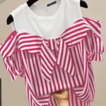 ZANZEA Women Cold Shoulder Blouse Fashion Plaid Stitching Shirt Holiday Summer Bowtie Short Sleeve Tops 2024 Vintage Loose Blusa