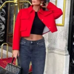 TRZA Women Fashion With Flaps Cropped Blazer Coat Vintage Long Sleeve Snap-button Female Outerwear Chic Tops