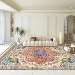 VIKAMA Bohemian Retro Style Loop-Pile Rug - Ultra-Thin, Stain-Resistant, Non-Slip Carpet for Living Room & Office, Soft Floor Ma
