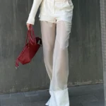 Clacive Fashion Loose White Cotton Women's Pants 2025 Elegant High Waist Wide Trousers Vintage Classic Patchwork Pants Female