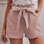 Stylish Solid Color White Shorts Women Pocket Drawstring Casual short Pants Summer Daily Pants