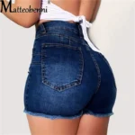 Large Size Sexy Ripped Denim Shorts Girl 2024 New High Waist Skinny Hips Stretch Leg Length Tight Tight Stretch Hips Jeans Women
