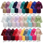 Solid Satin Night Robe, Elegant Half Sleeve V Neck House Robe With Belt, Women's Sleepwear