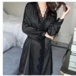 Women's Satin Silk Woman Lace Robe Female Lace Bathrobe Womens Robes Sleepwear Ladies Sexy Robe For Women Drop Shipping