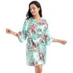 Women's Floral Bride Bridesmaids Robe Satin Wedding Kimono Bridal Dressing Gown Sleepwear