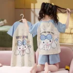 Sanrios Kawaii Hello Kitty Girl Pajamas Lounge Clothes Suit Spring, Summer and Autumn Child Jacket Cartoon Cute Fashion Gift New