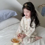 Girls Homewear Set Mom Daughter Family Matching Clothes Suit Lace Princess Pajama Muslin Cotton Outfit Baby Sleepwear Tops+Pants