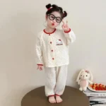 Sanrios Girls Pajamas Set Hello Kittys Spring Autumn Sky Cloud Cotton Long Sleeve Trousers Home Clothes Two-Piece Set Cartoon