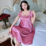 Ladies Nightdress Sexy Ice Lace Large Size Solid Color Flower Pajamas Thin Short-sleeved Lace Skirt Night Dress Women Dress