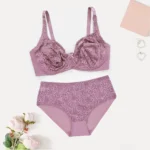BEAUWEAR Female Big Size Lace Lingerie Set Bra with Wire Unlined Thin Breathable Bra and Panties Set 85C-110E