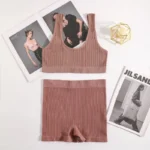 Women Bra And Shorts Set Seamless Sports Bras Bralette Nonwire Lingerie Set Female Comfort Ribbed Underwear Set