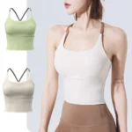 Comfortable Thin Shoulder Sports Bra With Chest Pad Cross Strap Yoga Vest Yoga Wear Breathable Fitness Tank Top Women