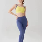 Color blocked sports bra set: Cross back integrated collection with double breast, shock-absorbing, quick drying, high waist and
