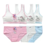 LJMOFA Girls Cute Underwear Set Kids Cotton Sports Training Bra Solid Color Letters Printed Neckline Teenage Briefs Panties B219