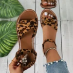 Flats Leopard Sandals Women Cozy Casual Shoes Walking New Walking Slippers 2024 Summer Outdoor Beach Slides  Flip Flops