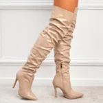 Winter Long Boots Woman Patent Leather Pointed Toe Stiletto High Heels Zipper Over The Knee Boots Botas Altas Sexy Ladies Shoes