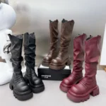 Winter Short Plush Women Knee High Boots Fashion Slip On Knight Long Booties Ladies Casaul Platform Heels Botas Mujer