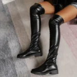 Women's Over-the-knee Boots Thigh High Low Heel Trend Elegant Plus Size Comfortable Fashion Round Head Black