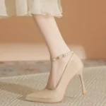 2025Autumn New Stiletto High Heels Women's Pointed Head Shallow Mouth Metal Chain Anti-slip Wear-resistant Single Shoes