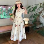 Women Summer Floral Embroidery Dress Lace Patchwork V-Neck Puff Sleeve Elegant Midi Party Dress