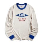Taiwan City Letter Print Men’s Long Sleeve Patchwork T-Shirt