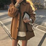 Spring Autumn Korean Style Mid-Long Woolen Coat Women Single Breasted Streetwear Outerwear