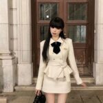 Women’s Elegant Skirt Set Turndown Collar Blazer Bow Waist Mini Skirt Two Piece Outfit