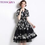 TESSCARA Women Summer Elegant Long Cocktail Party Dress Vintage Lace A Line Designer Gown