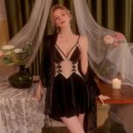 Sexy Velvet Women Nightdress Lace-Up Low-Cut Homewear Elegant Pajama Robe Set