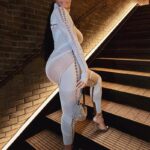 OMSJ Women’s Cut-Out Knitted Jumpsuit – See-Through Hooded Party Romper