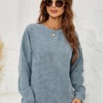 Women's Corduroy Round neck Solid Long Sleeve casual Sweatshirts Pullovers for Women