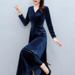 2024 Vintage Velvet Midi Dress | Long Sleeve Sexy Bodycon Elegant Warm Autumn Winter Party Dress